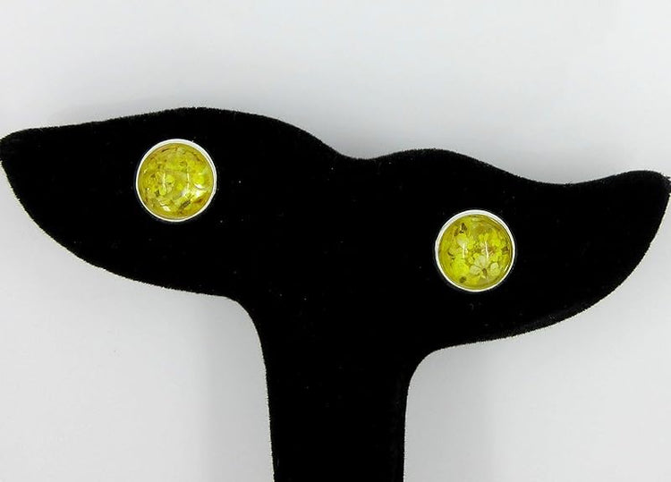 Summerfield Collection Silver-tone Clear and Dried Flower Resin Stud Earrings 10mm (Yellow)