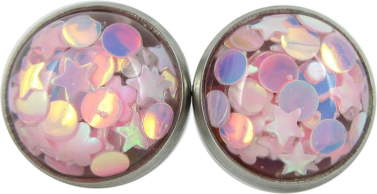 Summerfield Collection Stainless Steel Glitter Resin Globe Stud Earrings 12mm (Ballet Pink)