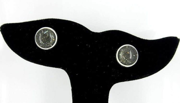 Summerfield Collection Silver-tone Black Galaxy Glitter Glass Stud Earrings Hand-painted 10mm