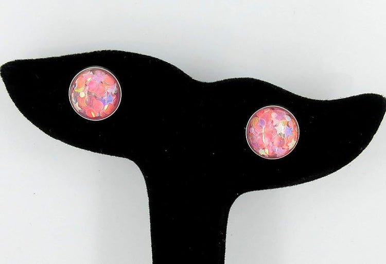Summerfield Collection Stainless Steel Glitter Resin Globe Stud Earrings 12mm (Medium Pink)