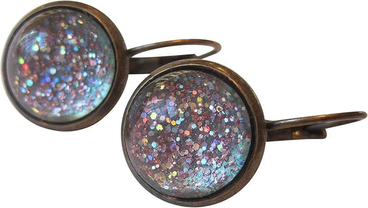 Summerfield Collection Antiqued Gold-tone Mint Green Glitter Glass Lever-back Drop Earrings Hand-painted