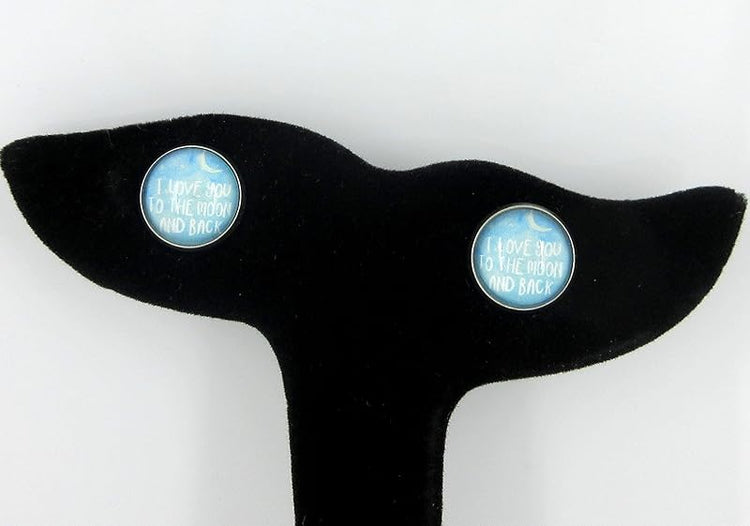 Summerfield Collection Stainless Steel I Love You to the Moon and Back Print Glass Stud Earrings 12mm (Sky Blue)