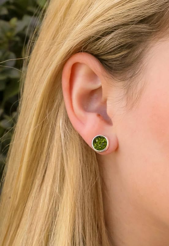 Summerfield Collection Trio Silver-tone Stud Earrings 8mm Faux Druzy Stone Set (Green/Navy Blue/Hot Pink)