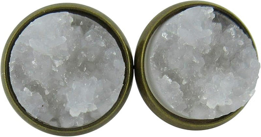 Summerfield Collection Antiqued Gold-tone Faux Druzy Stone Stud Earrings 12mm (Clear/Lt Gray)