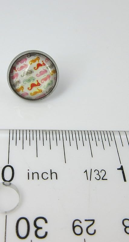 Summerfield Collection Stainless Steel Colorful Seahorse Print Glass Stud Earrings 12mm