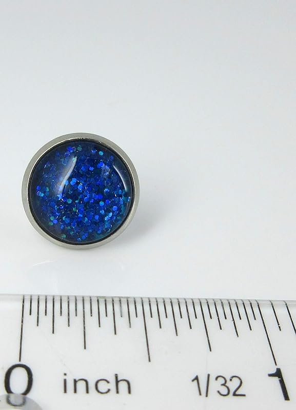 Summerfield Collection Stainless Steel Royal Blue Glitter Glass Stud Earrings Hand-painted 12mm