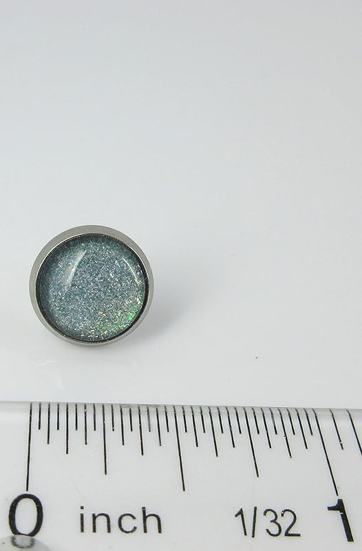 Summerfield Collection Stainless Steel Green with Holographic Glitter Glass Stud Earrings Hand-painted 10mm
