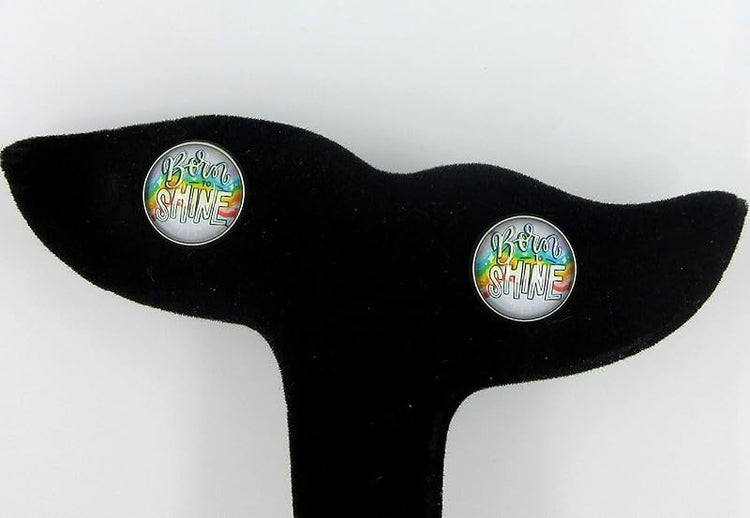 Summerfield Collection Stainless Steel Born to Shine Rainbow Print Glass Stud Earrings 12mm