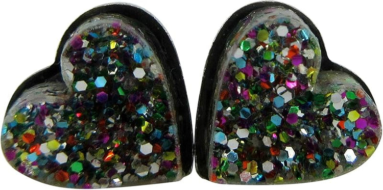 Summerfield Collection Stainless Steel Glitter Acrylic Heart Stud Earrings 8mm (Dark Rainbow)