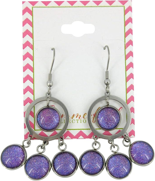 Summerfield Collection Stainless Steel Colorshifting Glitter Glass Chandelier Dangle Earrings Handpainted (Purple)