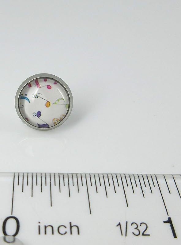 Summerfield Collection Stainless Steel Rainbow Music Note Print Glass Stud Earrings 10mm