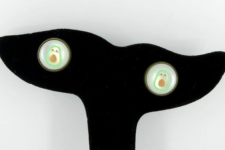 Summerfield Collection Antiqued Gold-tone Fruit Print Frosted Resin Stud Earrings 12mm (Avocado Face)