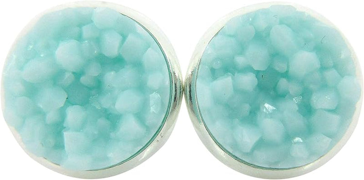 Summerfield Collection Silver-tone Faux Druzy Stone Stud Earrings 10mm (Lt Aqua Blue)