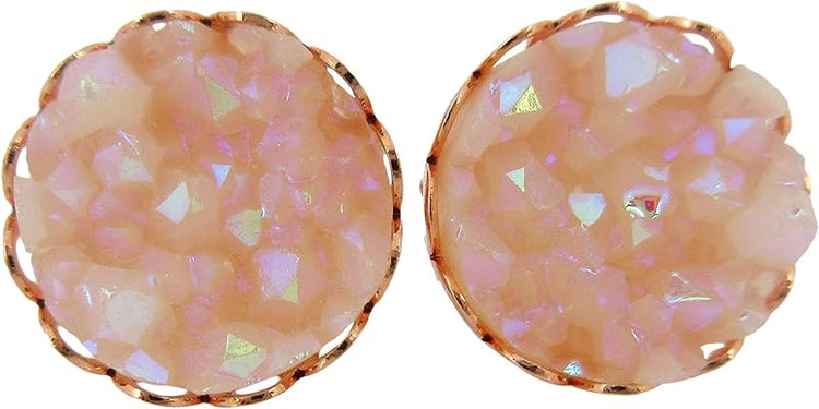 Summerfield Collection Rose Gold-tone Clear Light Pink AB Faux Druzy Stone Stud Earrings 10mm