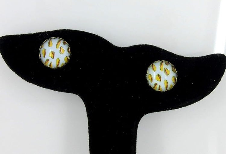 Summerfield Collection Antiqued Gold-tone Taco Print Glass Stud Earrings 12mm