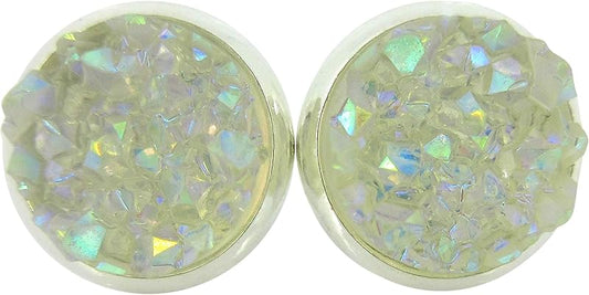 Summerfield Collection Silver-tone Faux Druzy Stone Stud Earrings 10mm (Clear AB)