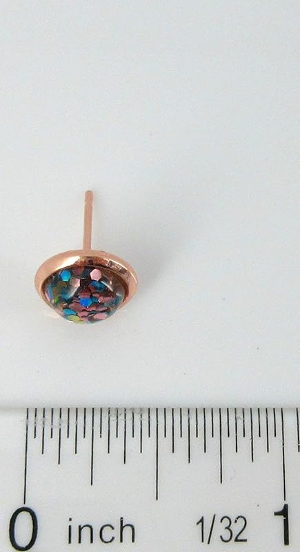 Summerfield Collection Rose Gold-tone Aqua Blue Silver and Pink Glitter Resin Stud Earrings 8mm
