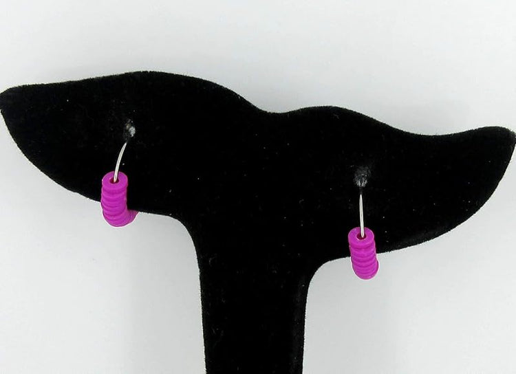 Summerfield Collection 15mm Stainless Steel Polymer Clay Katsuki Bead Hoop Earrings (Neon Purple)