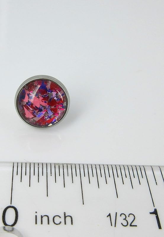Summerfield Collection Stainless Steel Pink Purple Red Metallic Shard Glitter Glass Stud Earrings Hand-painted 10mm