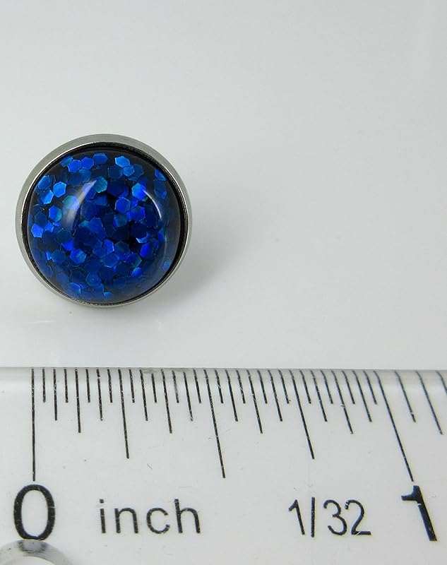 Summerfield Collection Stainless Steel Royal Blue Glitter Resin Stud Earrings (12mm)