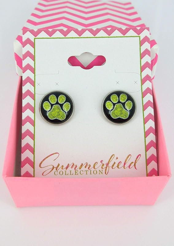 Summerfield Collection Stainless Steel Paw Print Glass Stud Earrings 12mm (Yellow)
