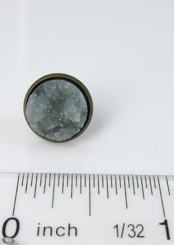 Summerfield Collection Antiqued Gold-tone Faux Druzy Stone Stud Earrings 12mm (Gray)