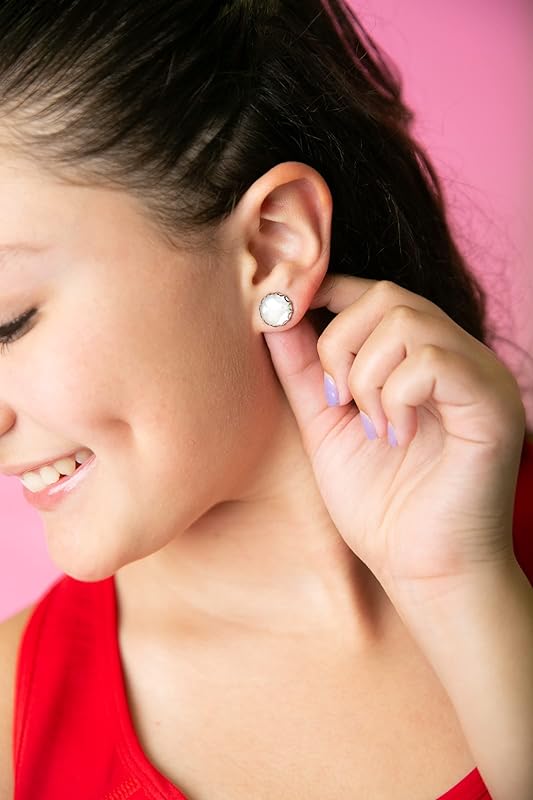 Summerfield Collection Stainless Steel Faux Shell Stud Earrings 12mm (White)