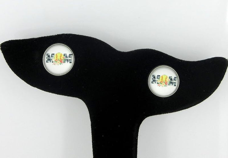 Summerfield Collection Stainless Steel Softball Mom Print Glass Stud Earrings 12mm