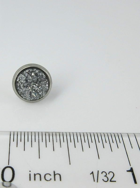 Summerfield Collection Stainless Steel Glitter Faux Druzy Stone Stud Earrings 8mm (Dark Silver)