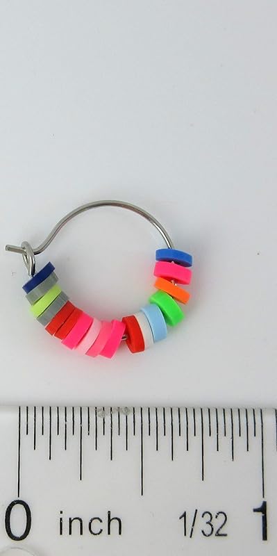 Summerfield Collection 15mm Stainless Steel Polymer Clay Katsuki Bead Hoop Earrings (Bright Multi)