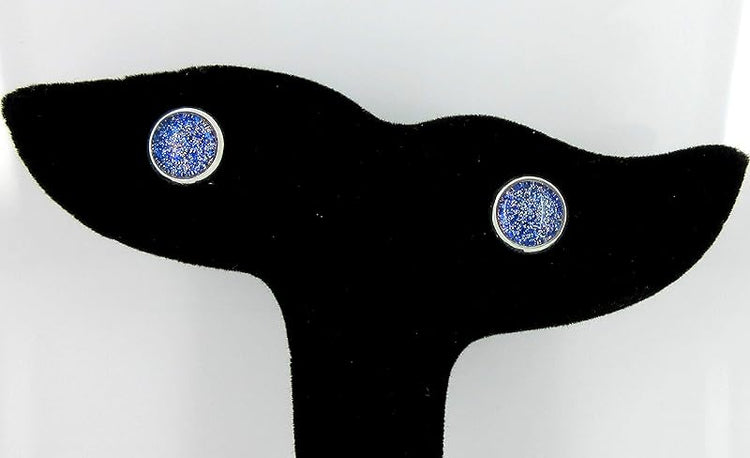 Summerfield Collection Silver-tone Royal Blue and Holographic Glitter Glass Stud Earrings Hand-painted 8mm