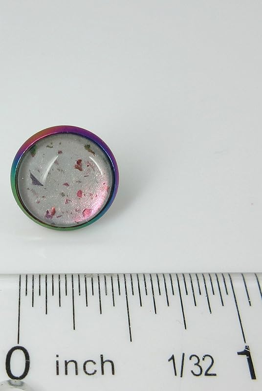 Summerfield Collection Rainbow Stainless Steel Metallic Glitter Glass Stud Earrings Hand-painted 12mm (Opalescent Fleck)
