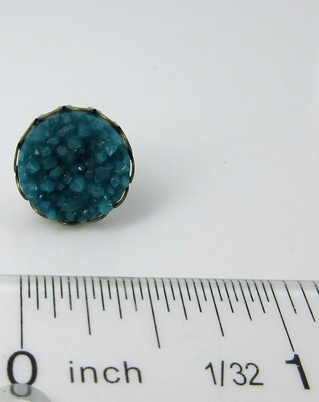 Summerfield Collection Antiqued Gold-tone Faux Druzy Stone Stud Earrings 12mm (Deep Teal Blue/Green)