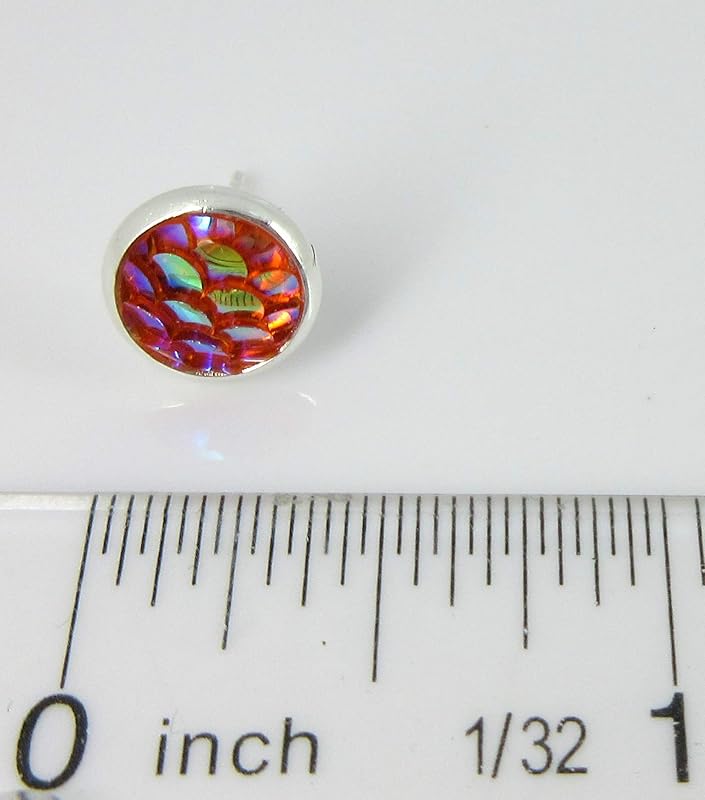 Summerfield Collection Silver-tone Metallic Mermaid Scale Stud Earrings 8mm (Orange AB)