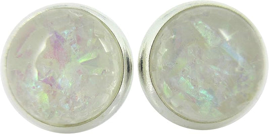 Summerfield Collection Shiny Silver-tone Opalescent Leaf Resin Stud Earrings 10mm (White)
