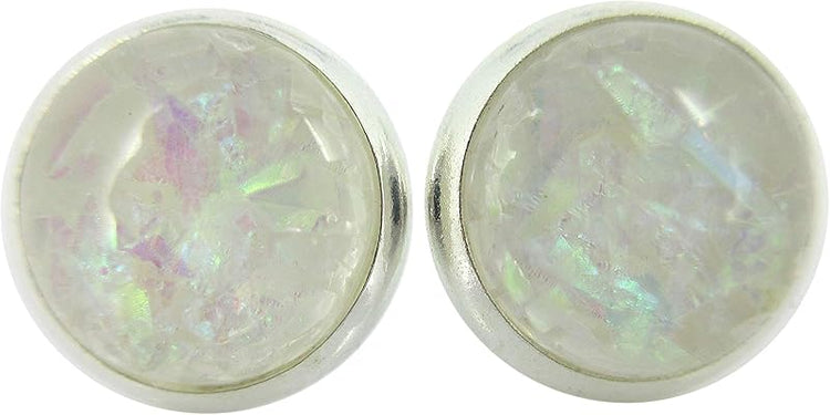 Summerfield Collection Shiny Silver-tone Opalescent Leaf Resin Stud Earrings 10mm (White)