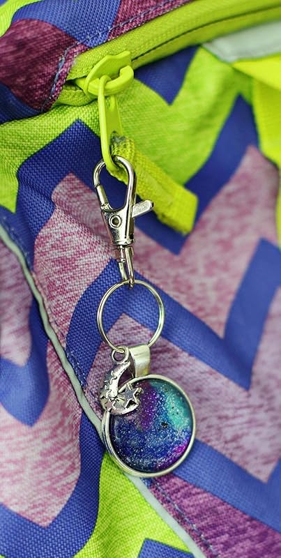 Summerfield Collection Antiqued Silver-tone Glitter Glass Galaxy Keychain Moon and Star Charm Hand-painted