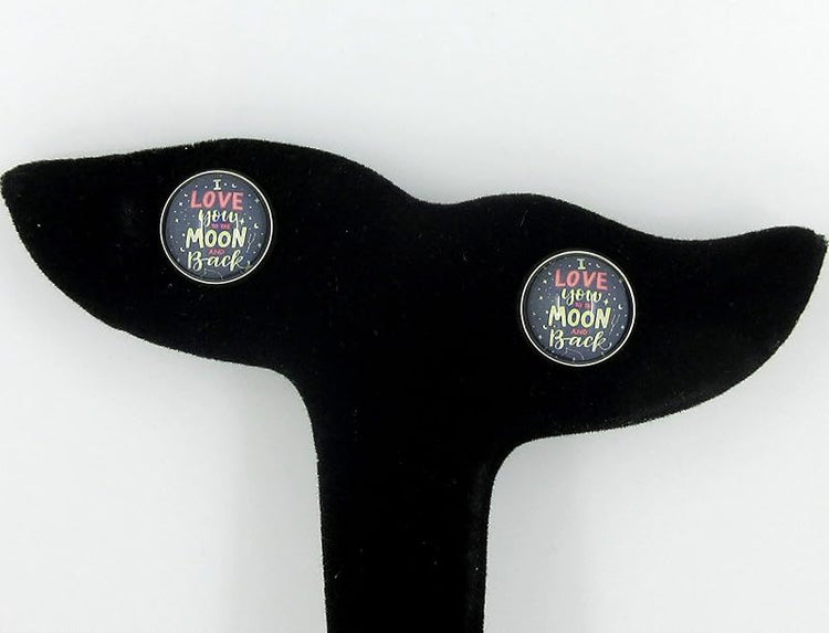 Summerfield Collection Stainless Steel I Love You to the Moon and Back Print Glass Stud Earrings 12mm (Stars)