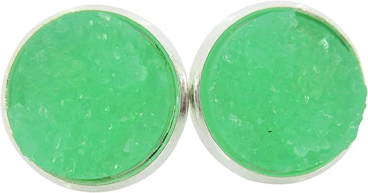 Summerfield Collection Silver-tone Faux Druzy Stone Stud Earrings 12mm (Mint Green)