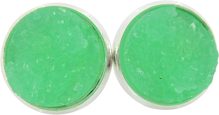 Summerfield Collection Silver-tone Faux Druzy Stone Stud Earrings 12mm (Mint Green)