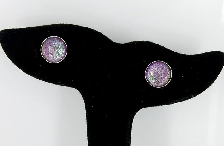 Summerfield Collection Stainless Steel Purple Colorshifting to Green Glitter Glass Stud Earrings Hand-painted 10mm