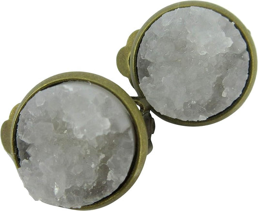 Summerfield Collection CLIP-ON Antiqued Gold-tone Faux Druzy Stone Stud Earrings 12mm (Clear)