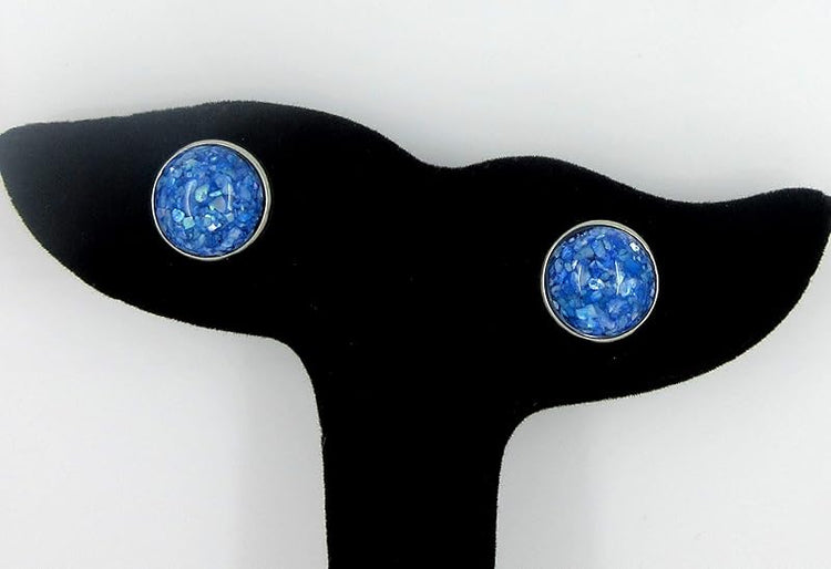 Summerfield Collection Stainless Steel Faux Shell Stud Earrings 12mm (Blue)