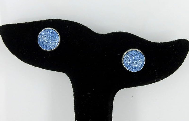 Summerfield Collection Stainless Steel Glacier Blue Faux Druzy Stone Stud Earrings (10mm)