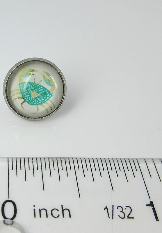 Summerfield Collection Stainless Steel Blue Crab Print Glass Stud Earrings 12mm