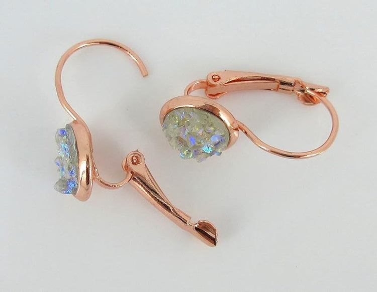Summerfield Collection Rose Gold-tone Clear AB Faux Druzy Stone Lever-back Drop Earrings 8mm