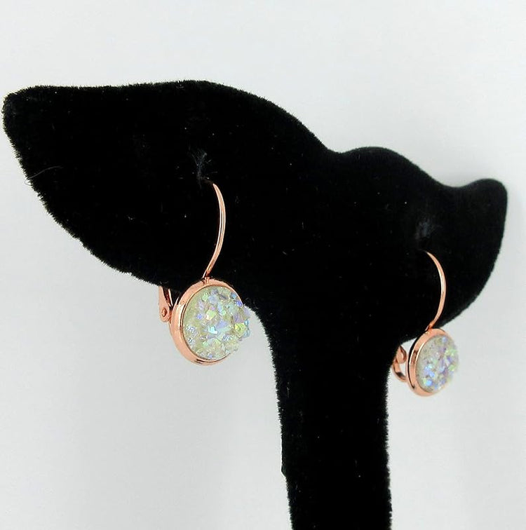 Summerfield Collection Rose Gold-tone Clear AB Faux Druzy Stone Lever-back Drop Earrings 8mm