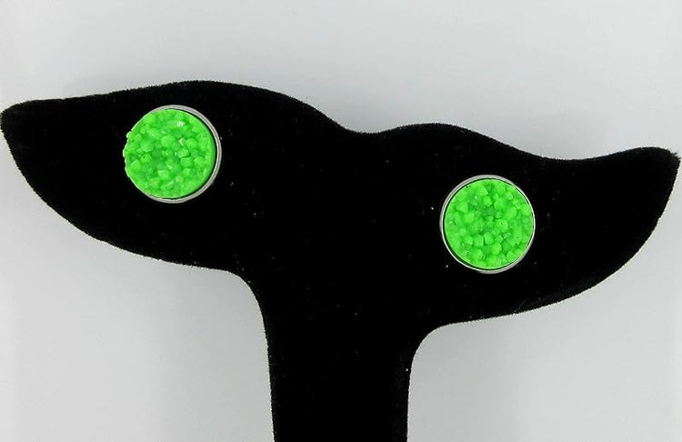 Summerfield Collection Duo Neon Stud Earrings Stainless Steel Faux Druzy Stone 12mm Set (Orange/Green)