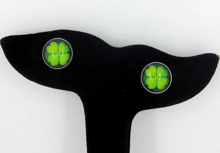 Summerfield Collection Stainless Steel Lucky 4 Leaf Clover Print Glass Stud Earrings 12mm