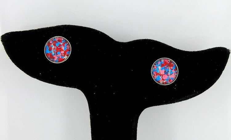 Summerfield Collection Stainless Steel Red Blue Pink Glitter Glass Stud Earrings Hand-painted 10mm